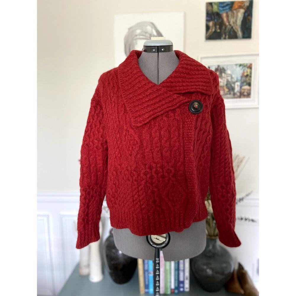 Aran Crafts Ruby Red Cable Knit Turtleneck Sweater